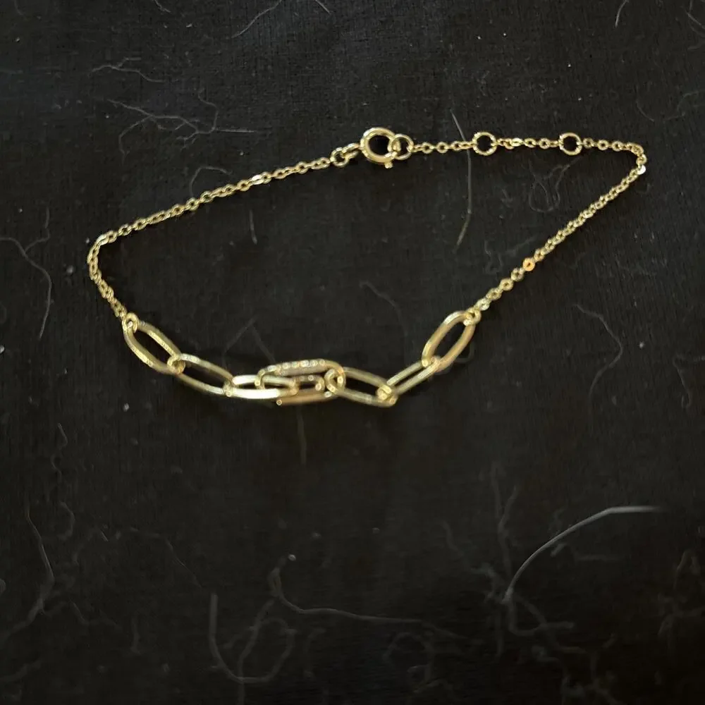 Adina Eden Pave Safety Pin Paper Clip CZ Stone and 14k Gold Plated Bracelet